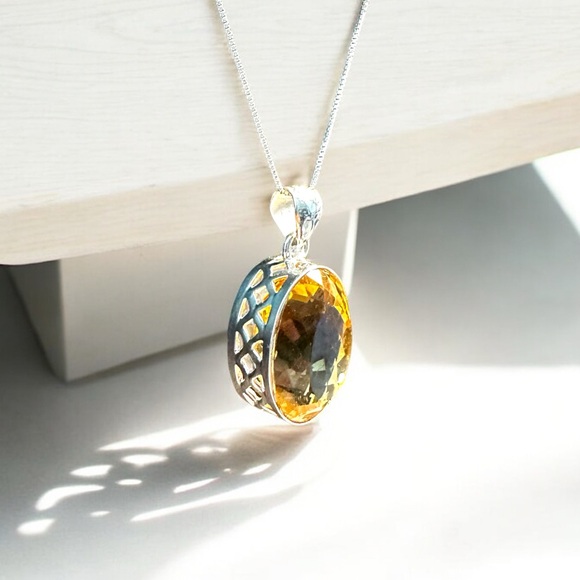 Sterling Silver Large Citrine Necklace - Picture 5 of 11